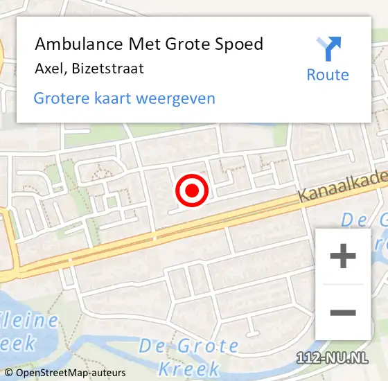 Locatie op kaart van de 112 melding: Ambulance Met Grote Spoed Naar Axel, Bizetstraat op 30 juli 2018 12:10