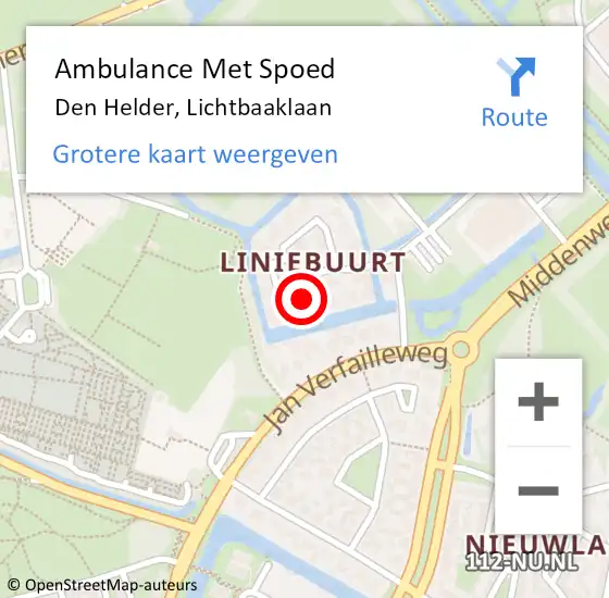 Locatie op kaart van de 112 melding: Ambulance Met Spoed Naar Den Helder, Lichtbaaklaan op 30 juli 2018 13:04