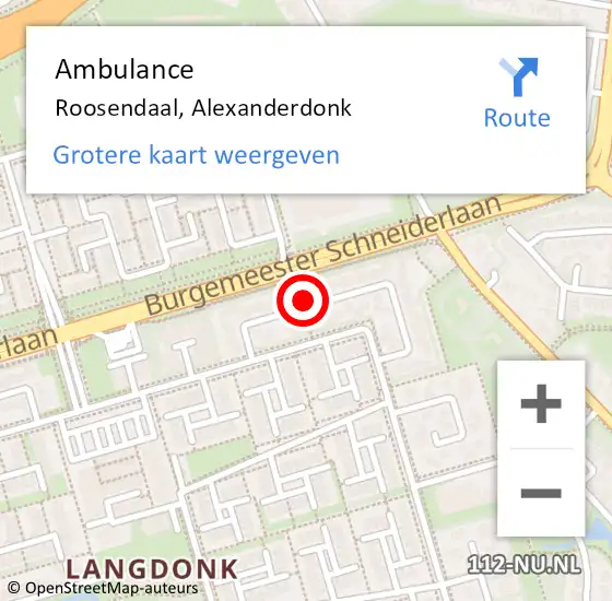 Locatie op kaart van de 112 melding: Ambulance Roosendaal, Alexanderdonk op 30 juli 2018 13:12