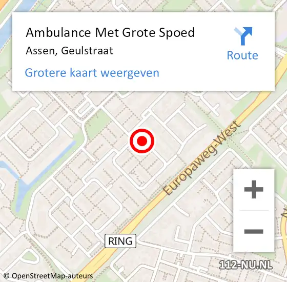 Locatie op kaart van de 112 melding: Ambulance Met Grote Spoed Naar Assen, Geulstraat op 30 juli 2018 13:28