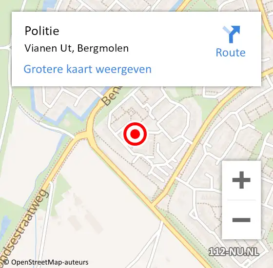 Locatie op kaart van de 112 melding: Politie Vianen Ut, Bergmolen op 4 maart 2014 15:00