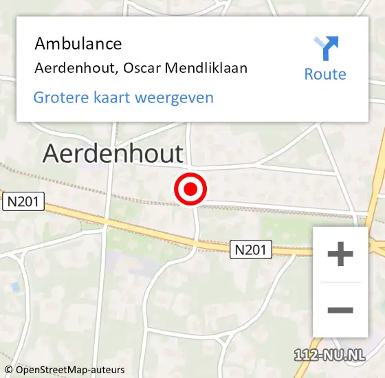 Locatie op kaart van de 112 melding: Ambulance Aerdenhout, Oscar Mendliklaan op 30 juli 2018 14:38