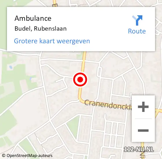 Locatie op kaart van de 112 melding: Ambulance Budel, Rubenslaan op 30 juli 2018 15:06