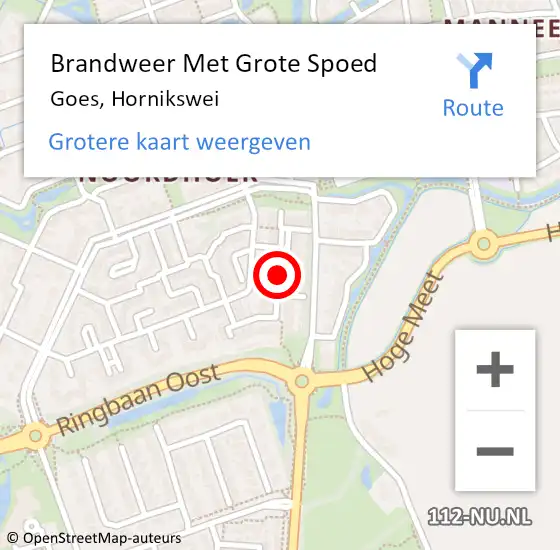 Locatie op kaart van de 112 melding: Brandweer Met Grote Spoed Naar Goes, Hornikswei op 30 juli 2018 15:29