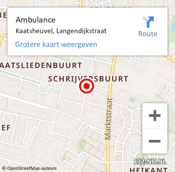 Locatie op kaart van de 112 melding: Ambulance Kaatsheuvel, Langendijkstraat op 30 juli 2018 15:45