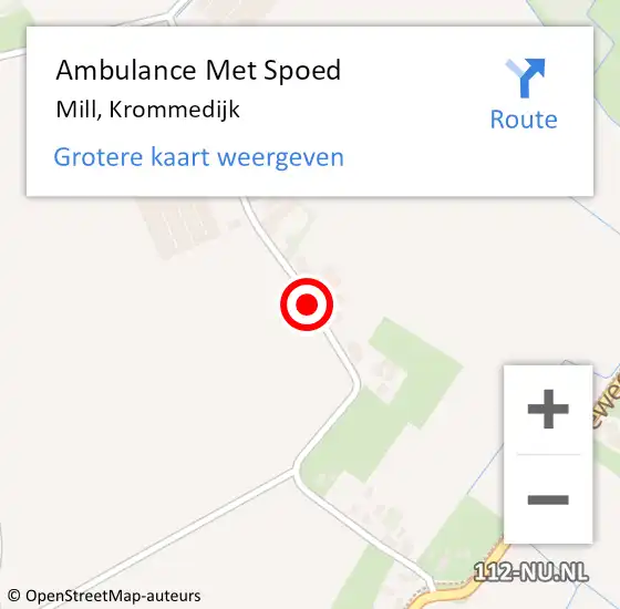 Locatie op kaart van de 112 melding: Ambulance Met Spoed Naar Mill, Krommedijk op 30 juli 2018 16:42