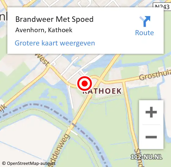 Locatie op kaart van de 112 melding: Brandweer Met Spoed Naar Avenhorn, Kathoek op 30 juli 2018 17:01