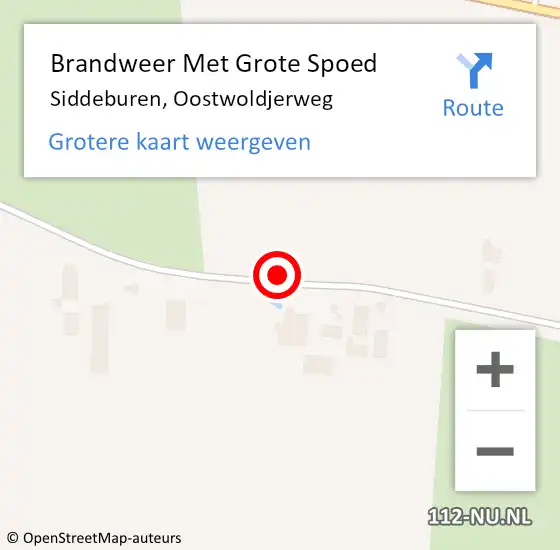 Locatie op kaart van de 112 melding: Brandweer Met Grote Spoed Naar Siddeburen, Oostwoldjerweg op 30 juli 2018 18:24