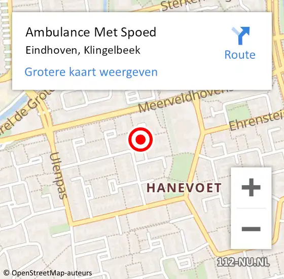 Locatie op kaart van de 112 melding: Ambulance Met Spoed Naar Eindhoven, Klingelbeek op 30 juli 2018 19:02