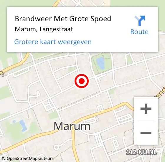 Locatie op kaart van de 112 melding: Brandweer Met Grote Spoed Naar Marum, Langestraat op 30 juli 2018 21:12
