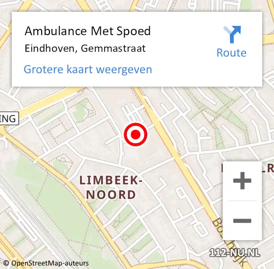 Locatie op kaart van de 112 melding: Ambulance Met Spoed Naar Eindhoven, Gemmastraat op 30 juli 2018 21:44