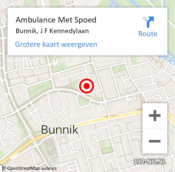 Locatie op kaart van de 112 melding: Ambulance Met Spoed Naar Bunnik, J F Kennedylaan op 30 juli 2018 21:59