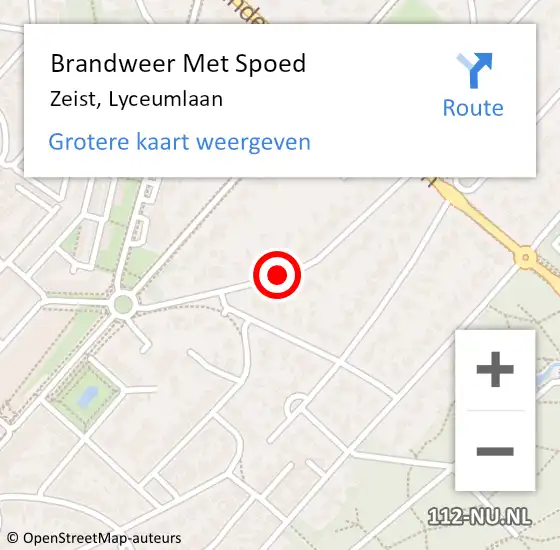 Locatie op kaart van de 112 melding: Brandweer Met Spoed Naar Zeist, Lyceumlaan op 30 juli 2018 22:55