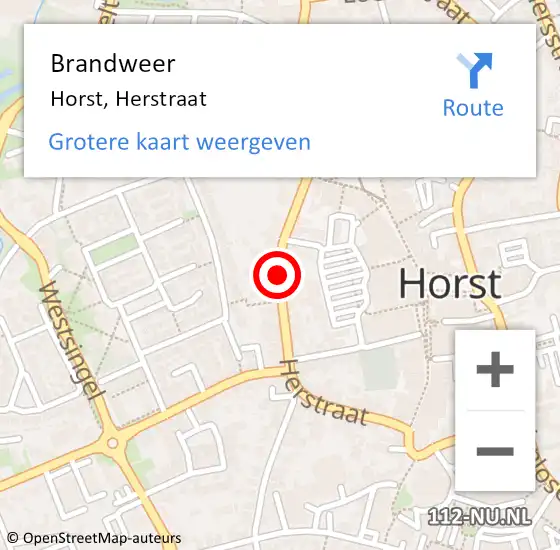 Locatie op kaart van de 112 melding: Brandweer Horst, Herstraat op 30 juli 2018 23:20