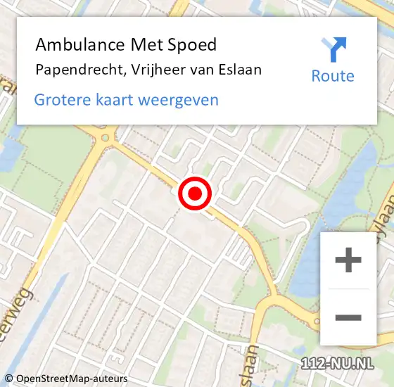 Locatie op kaart van de 112 melding: Ambulance Met Spoed Naar Papendrecht, Vrijheer van Eslaan op 31 juli 2018 03:48