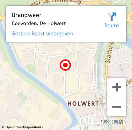 Locatie op kaart van de 112 melding: Brandweer Coevorden, De Holwert op 31 juli 2018 06:55