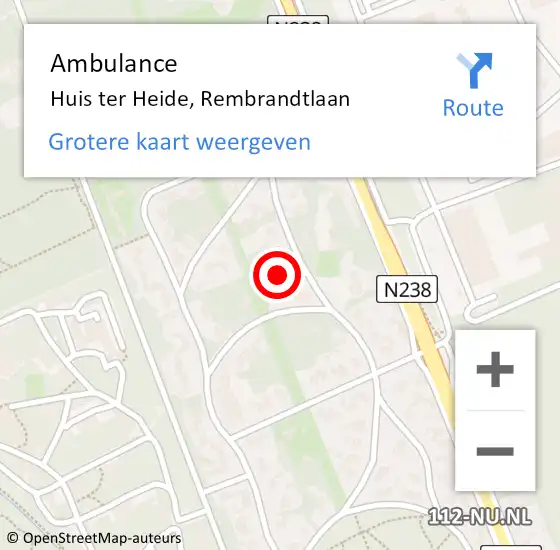 Locatie op kaart van de 112 melding: Ambulance Huis ter Heide, Rembrandtlaan op 31 juli 2018 08:22