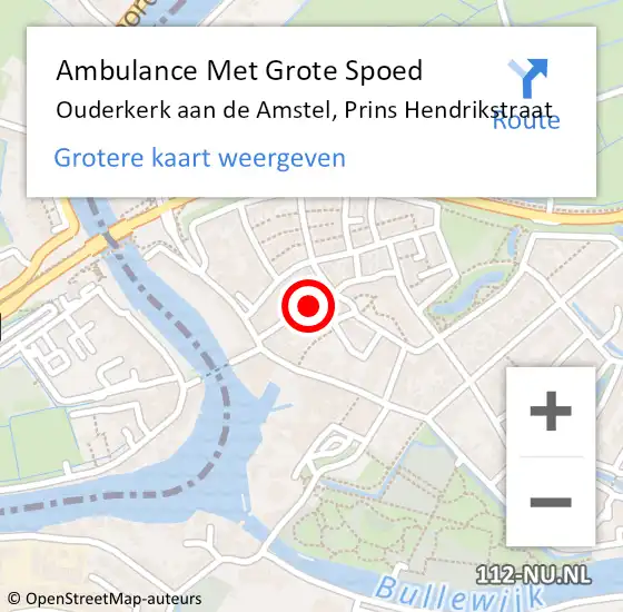 Locatie op kaart van de 112 melding: Ambulance Met Grote Spoed Naar Ouderkerk aan de Amstel, Prins Hendrikstraat op 31 juli 2018 08:38