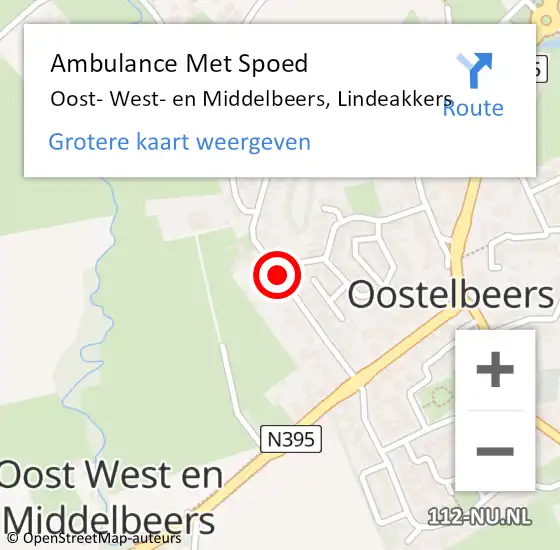 Locatie op kaart van de 112 melding: Ambulance Met Spoed Naar Oost- West- en Middelbeers, Lindeakkers op 31 juli 2018 09:15