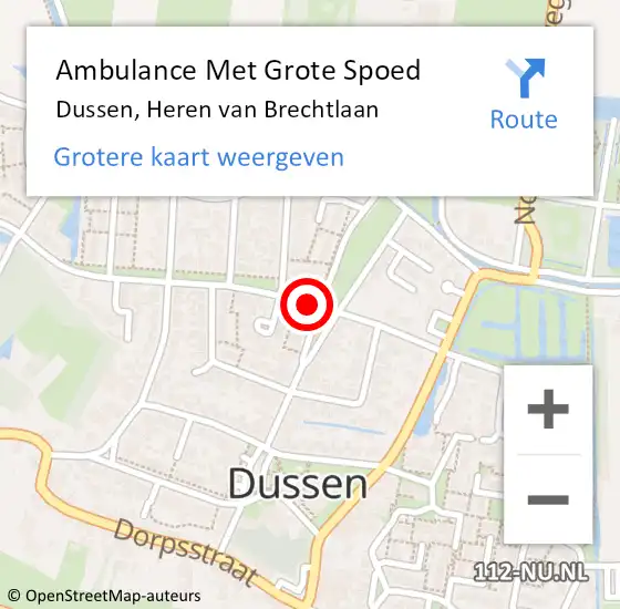 Locatie op kaart van de 112 melding: Ambulance Met Grote Spoed Naar Dussen, Heren van Brechtlaan op 31 juli 2018 09:35