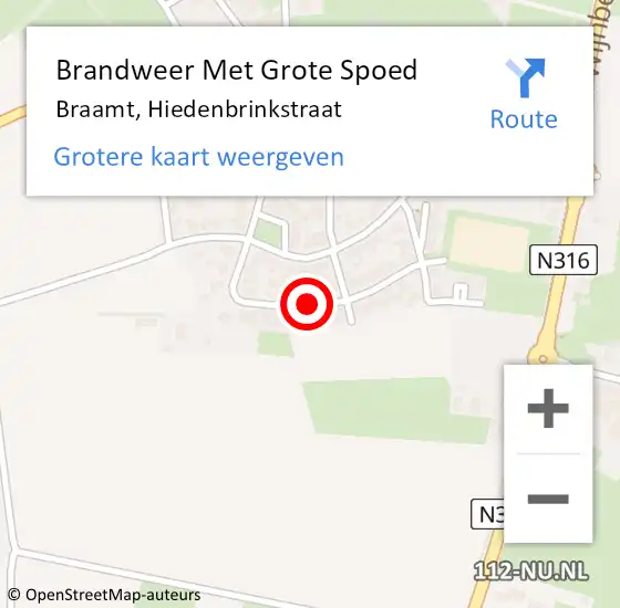 Locatie op kaart van de 112 melding: Brandweer Met Grote Spoed Naar Braamt, Hiedenbrinkstraat op 31 juli 2018 09:54