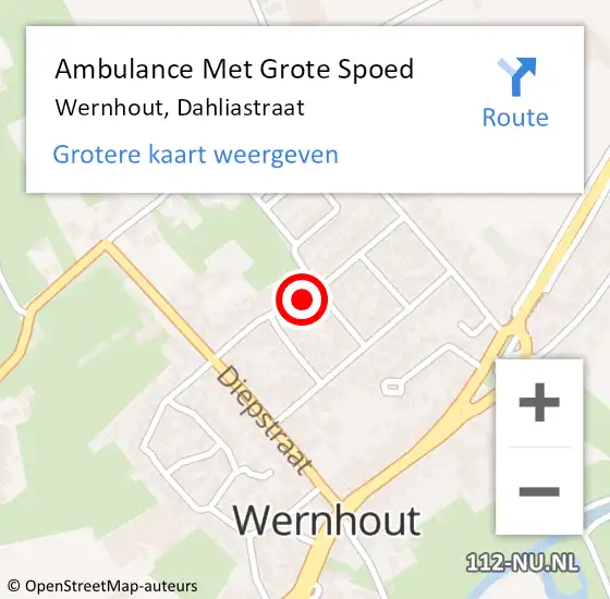 Locatie op kaart van de 112 melding: Ambulance Met Grote Spoed Naar Wernhout, Dahliastraat op 31 juli 2018 12:02