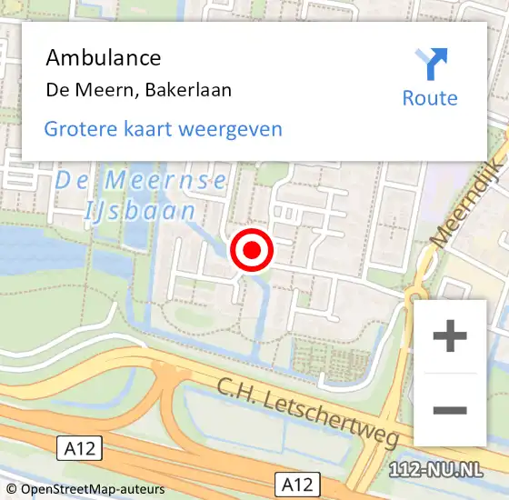 Locatie op kaart van de 112 melding: Ambulance De Meern, Bakerlaan op 31 juli 2018 12:42