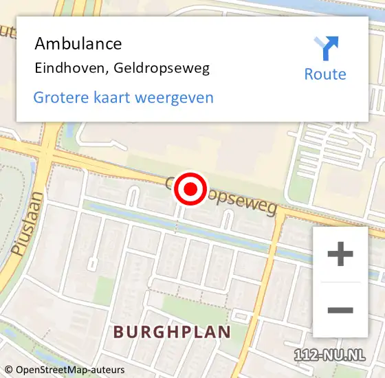 Locatie op kaart van de 112 melding: Ambulance Eindhoven, Geldropseweg op 31 juli 2018 13:02