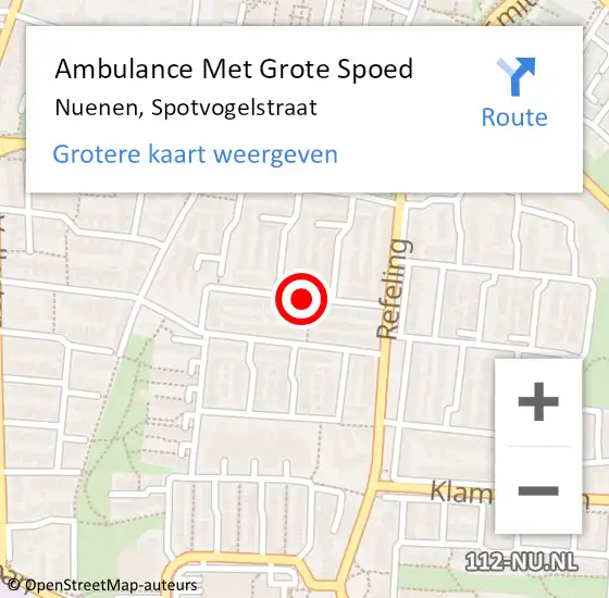 Locatie op kaart van de 112 melding: Ambulance Met Grote Spoed Naar Nuenen, Spotvogelstraat op 31 juli 2018 14:41