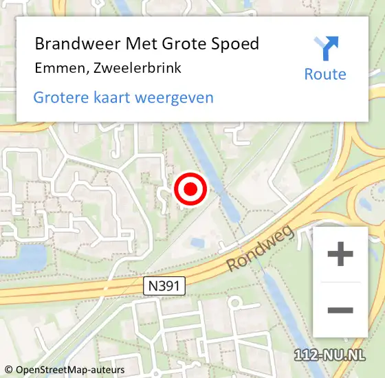 Locatie op kaart van de 112 melding: Brandweer Met Grote Spoed Naar Emmen, Zweelerbrink op 4 maart 2014 17:12