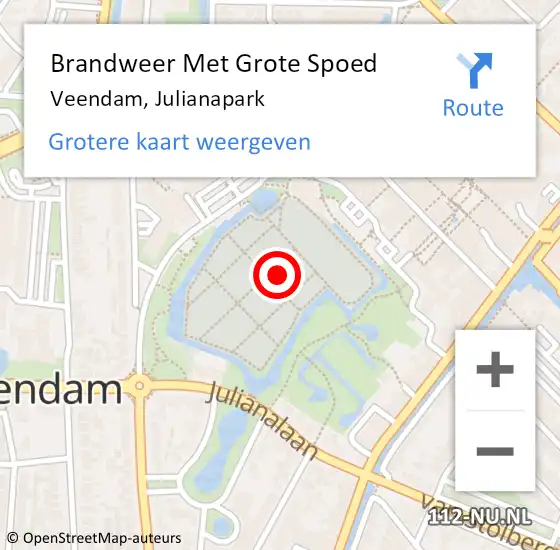 Locatie op kaart van de 112 melding: Brandweer Met Grote Spoed Naar Veendam, Julianapark op 31 juli 2018 16:30