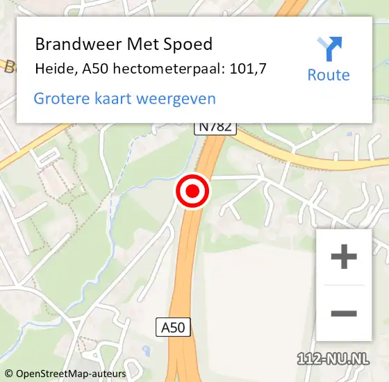 Locatie op kaart van de 112 melding: Brandweer Met Spoed Naar Heide, A50 hectometerpaal: 101,7 op 31 juli 2018 18:59