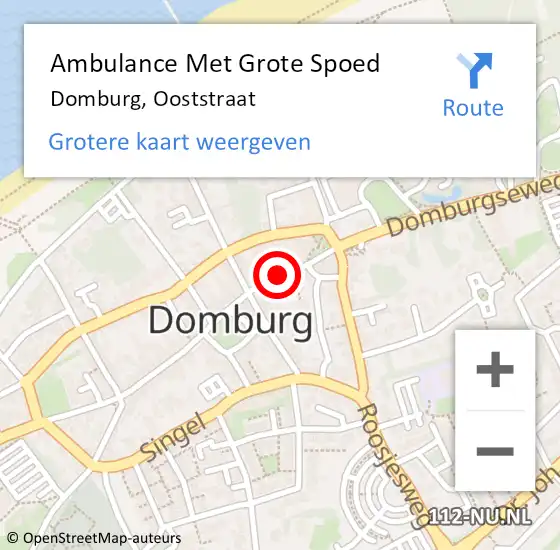 Locatie op kaart van de 112 melding: Ambulance Met Grote Spoed Naar Domburg, Ooststraat op 31 juli 2018 19:14