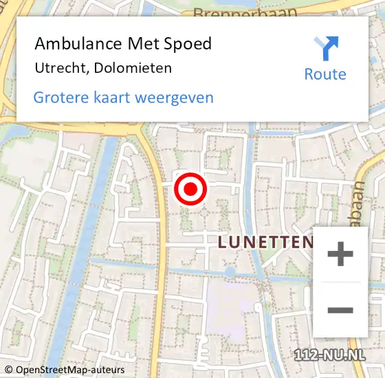 Locatie op kaart van de 112 melding: Ambulance Met Spoed Naar Utrecht, Dolomieten op 31 juli 2018 21:37