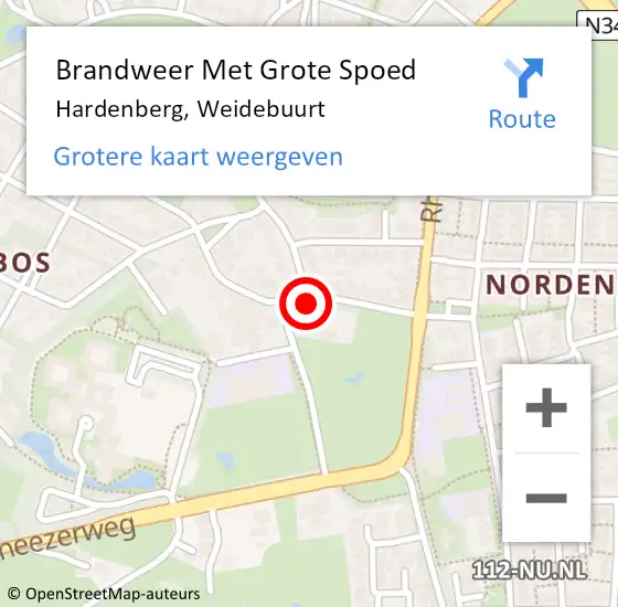 Locatie op kaart van de 112 melding: Brandweer Met Grote Spoed Naar Hardenberg, Weidebuurt op 31 juli 2018 22:25