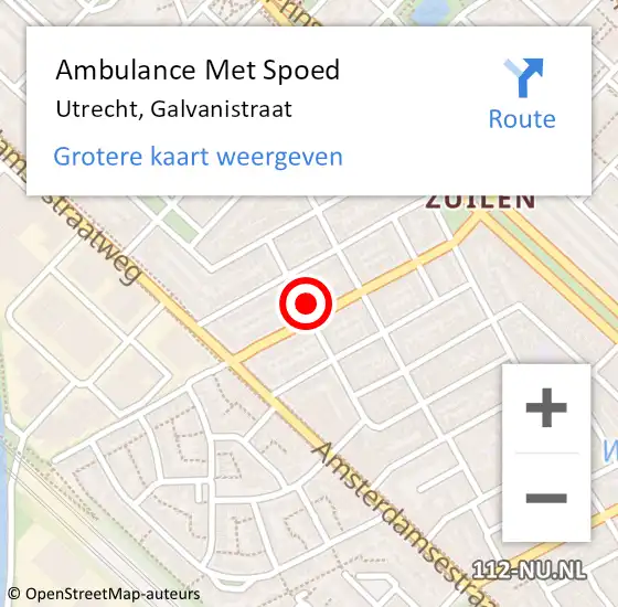 Locatie op kaart van de 112 melding: Ambulance Met Spoed Naar Utrecht, Galvanistraat op 31 juli 2018 22:27