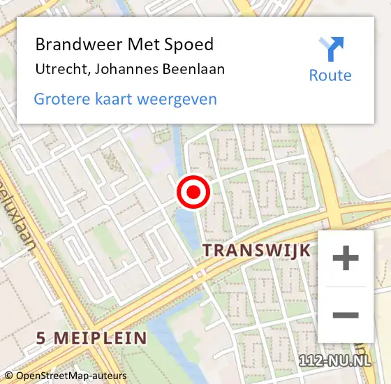 Locatie op kaart van de 112 melding: Brandweer Met Spoed Naar Utrecht, Johannes Beenlaan op 31 juli 2018 22:40