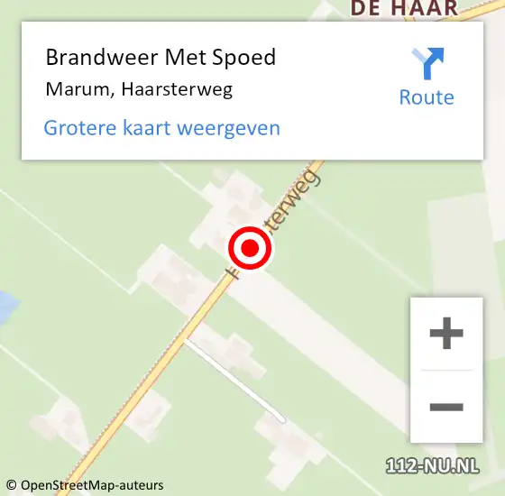 Locatie op kaart van de 112 melding: Brandweer Met Spoed Naar Marum, Haarsterweg op 31 juli 2018 23:10