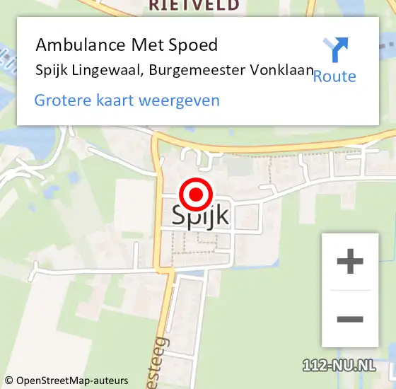 Locatie op kaart van de 112 melding: Ambulance Met Spoed Naar Spijk Lingewaal, Burgemeester Vonklaan op 1 augustus 2018 00:29