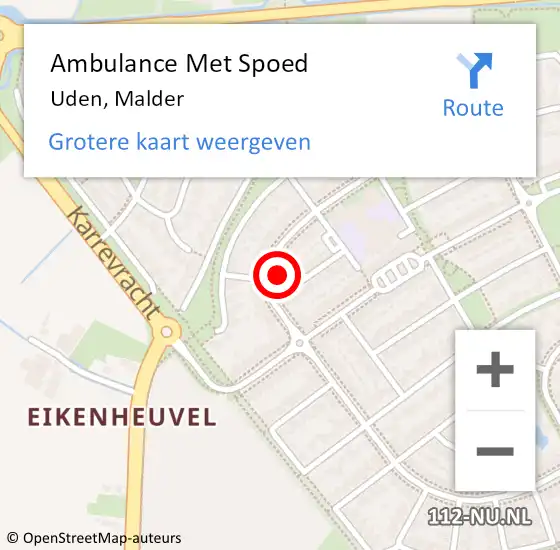 Locatie op kaart van de 112 melding: Ambulance Met Spoed Naar Uden, Malder op 1 augustus 2018 02:59