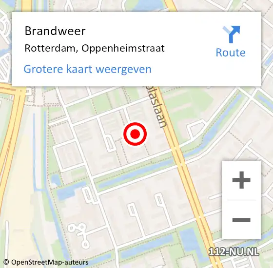 Locatie op kaart van de 112 melding: Brandweer Rotterdam, Oppenheimstraat op 1 augustus 2018 03:52