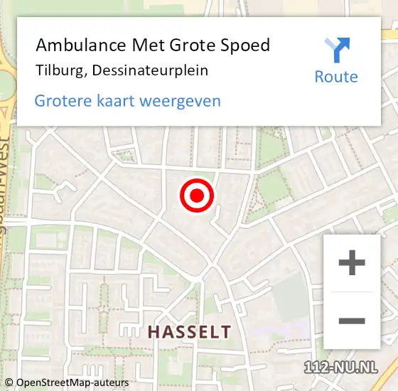 Locatie op kaart van de 112 melding: Ambulance Met Grote Spoed Naar Tilburg, Dessinateurplein op 1 augustus 2018 05:10