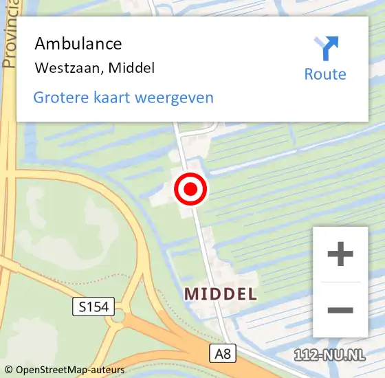 Locatie op kaart van de 112 melding: Ambulance Westzaan, Middel op 1 augustus 2018 09:13