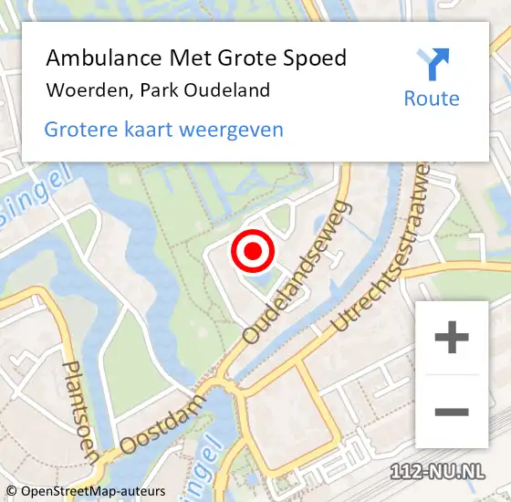 Locatie op kaart van de 112 melding: Ambulance Met Grote Spoed Naar Woerden, Park Oudeland op 1 augustus 2018 09:15