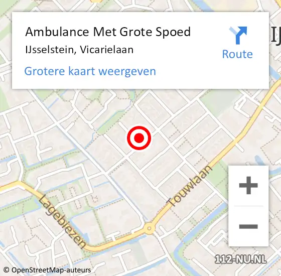 Locatie op kaart van de 112 melding: Ambulance Met Grote Spoed Naar IJsselstein, Vicarielaan op 1 augustus 2018 09:27