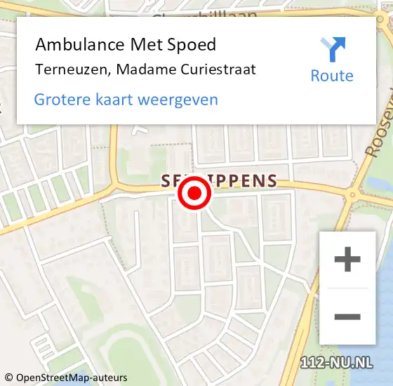 Locatie op kaart van de 112 melding: Ambulance Met Spoed Naar Terneuzen, Madame Curiestraat op 1 augustus 2018 09:30