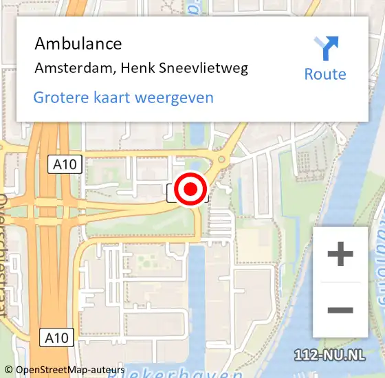 Locatie op kaart van de 112 melding: Ambulance Amsterdam, Henk Sneevlietweg op 1 augustus 2018 09:34