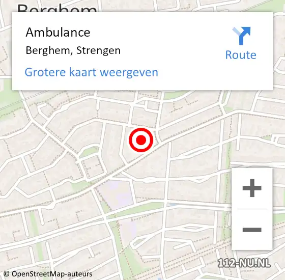 Locatie op kaart van de 112 melding: Ambulance Berghem, Strengen op 1 augustus 2018 09:52