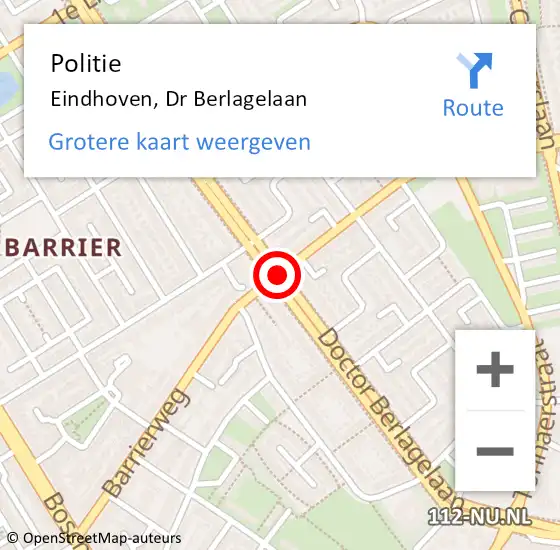 Locatie op kaart van de 112 melding: Politie Eindhoven, Doctor Berlagelaan op 1 augustus 2018 10:14