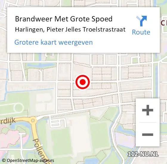 Locatie op kaart van de 112 melding: Brandweer Met Grote Spoed Naar Harlingen, Pieter Jelles Troelstrastraat op 1 augustus 2018 10:49